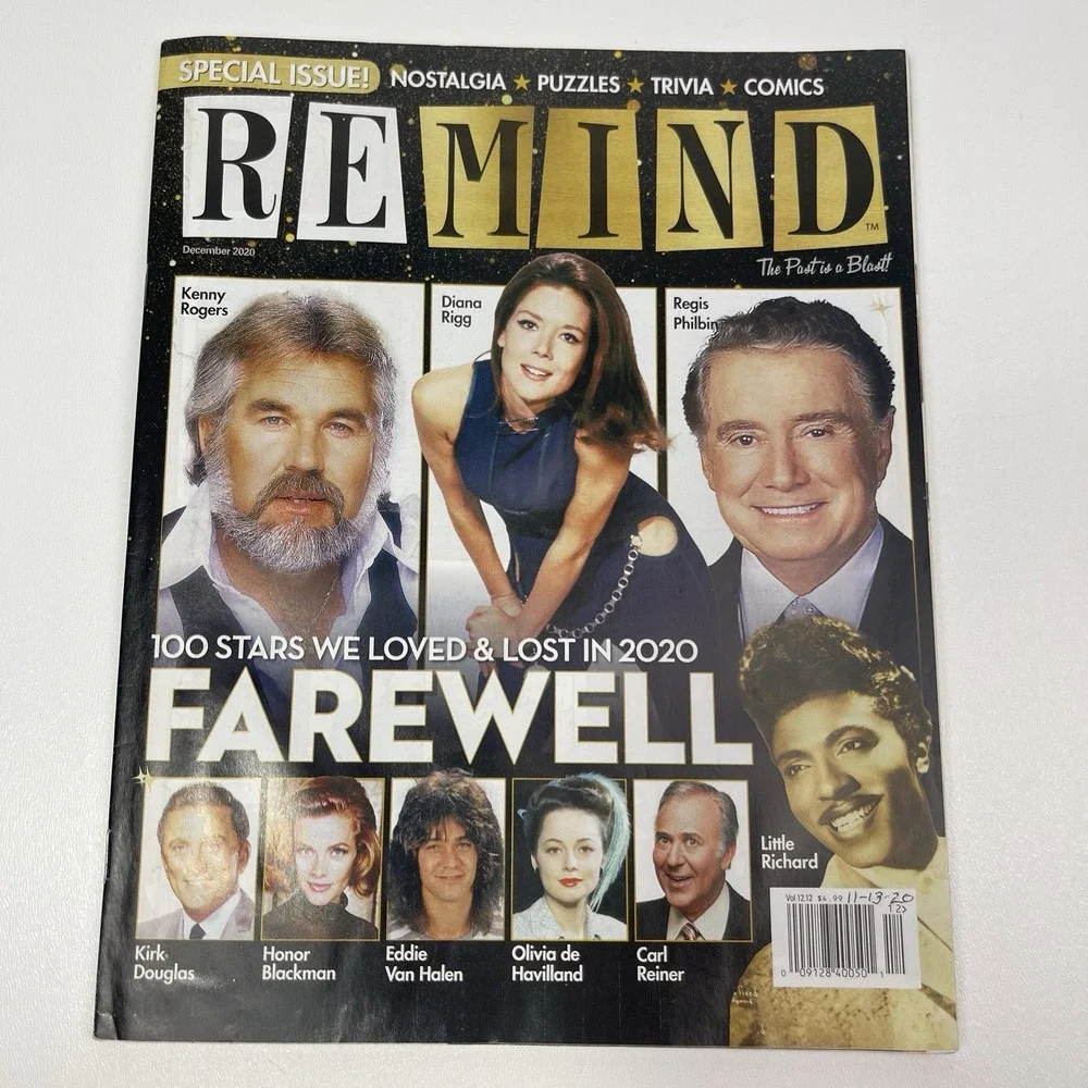 REMIND Magazine December 2020 Farewell To Stars We Lost Diana Rigg Kenny Rogers